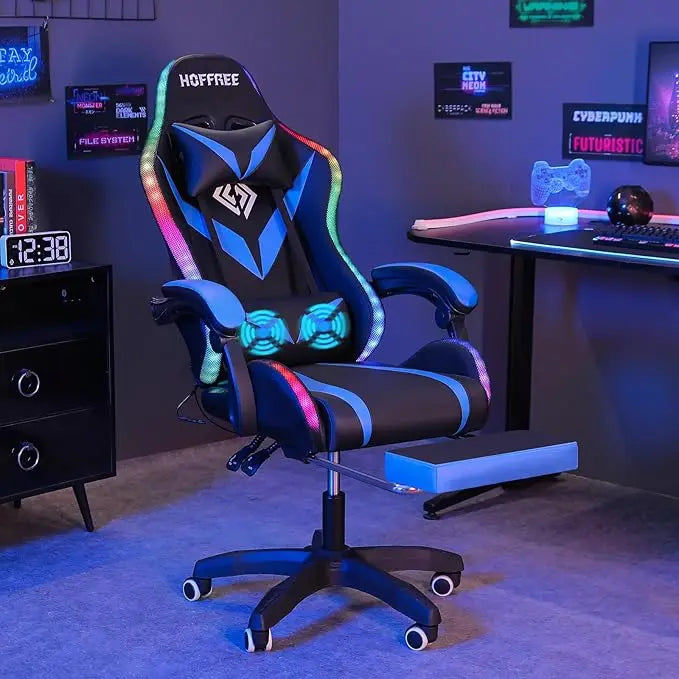 Office Chair with Bluetooth Speaker and LED Light, Ergonomic Gaming Chair with Massage Function