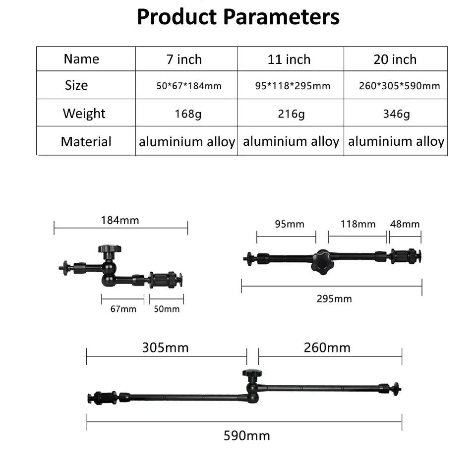 7/11/20 Inch Metal Articulating Magic Arm Super Clamp Holder Stand for DSLR Camera Photo Studio Photography Accessories Prop Kit