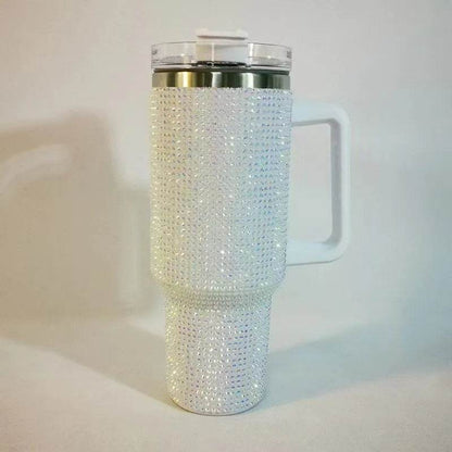 Diamond studded new 40oz diamond car cup, high aesthetic stainless steel straw water cup, large capacity ice cup - MarvelouStoree