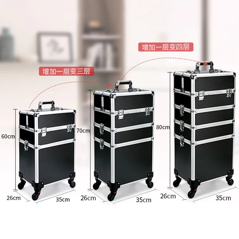 Professional 2/3/4 layers trolley makeup suitcase portable cosmetic trolley luggage box nail tattoo embroidery beauty toolbox