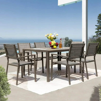 7 Piece Terrace Dining Outdoor Furniture Set with Weatherproof Table and 6 Stackable for Garden - MarvelouStoree