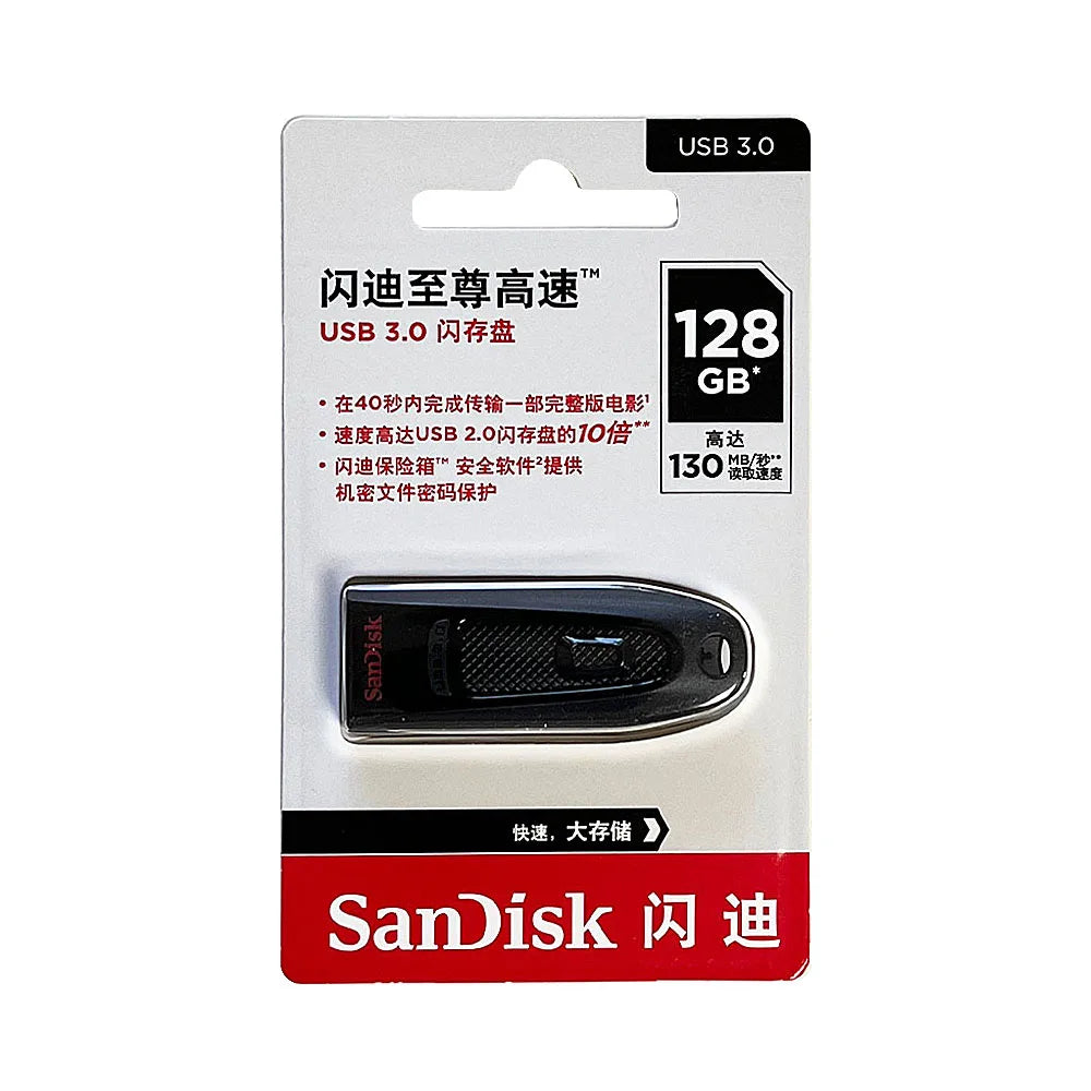 SanDisk Ultra USB Flash Drive 256GB 128GB 64GB Flashdisk 32GB 512GB USB 3.0 Pen Drive 130MB/s USB Stick for PC/Notebook U Disk