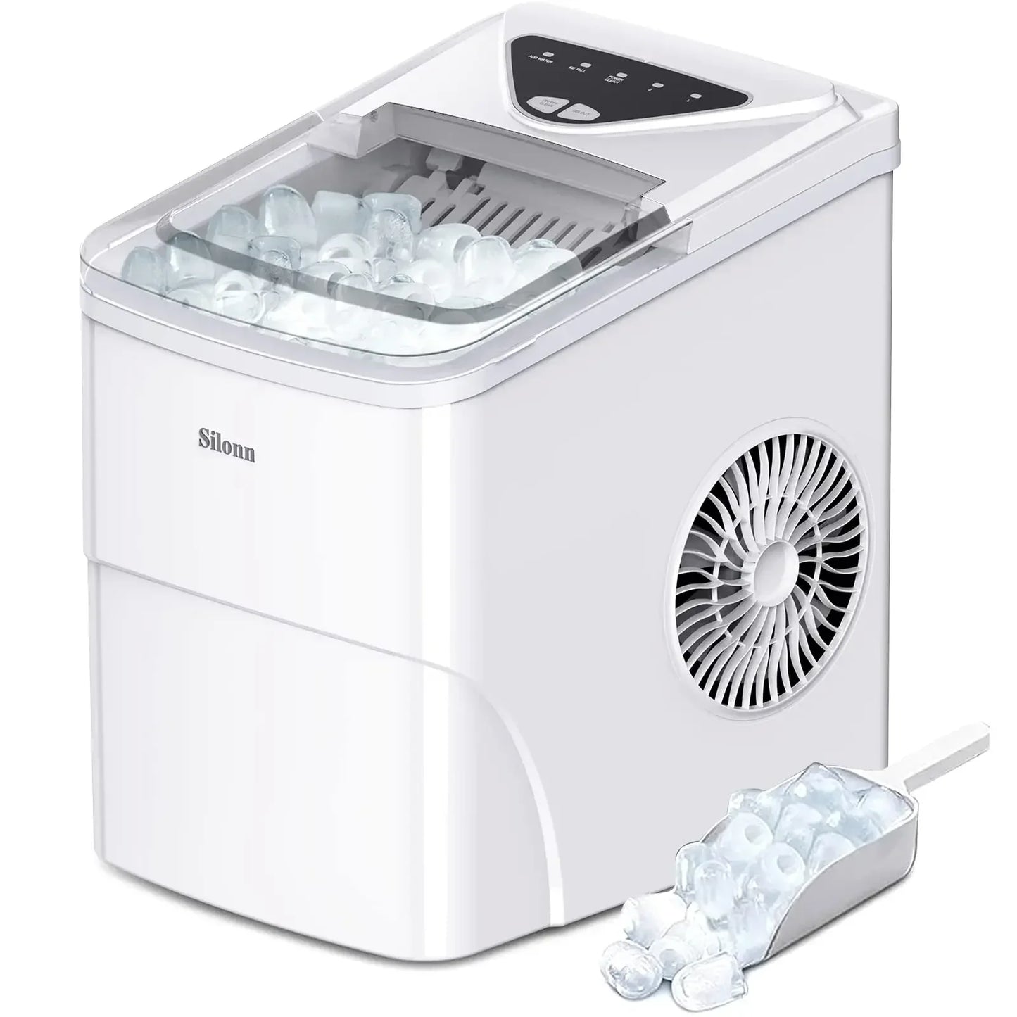 QWSilonn Ice Makers Countertop,9 Cubes Ready in 6 Mins,26lbs in 24Hrs,Self-Cleaning Ice Machine with Ice Scoop and Basket,Green