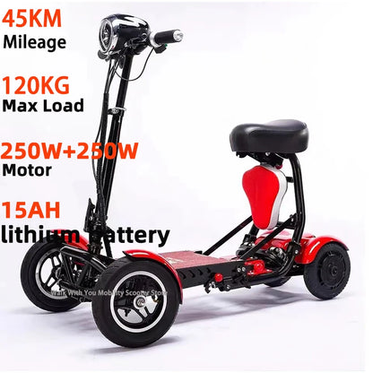 Foldable Mobility Scooter Adults Portable Electric Scooter 500W36V15AH Leisure Tricycle Mini Small Parent-child 4 Wheel Elderly