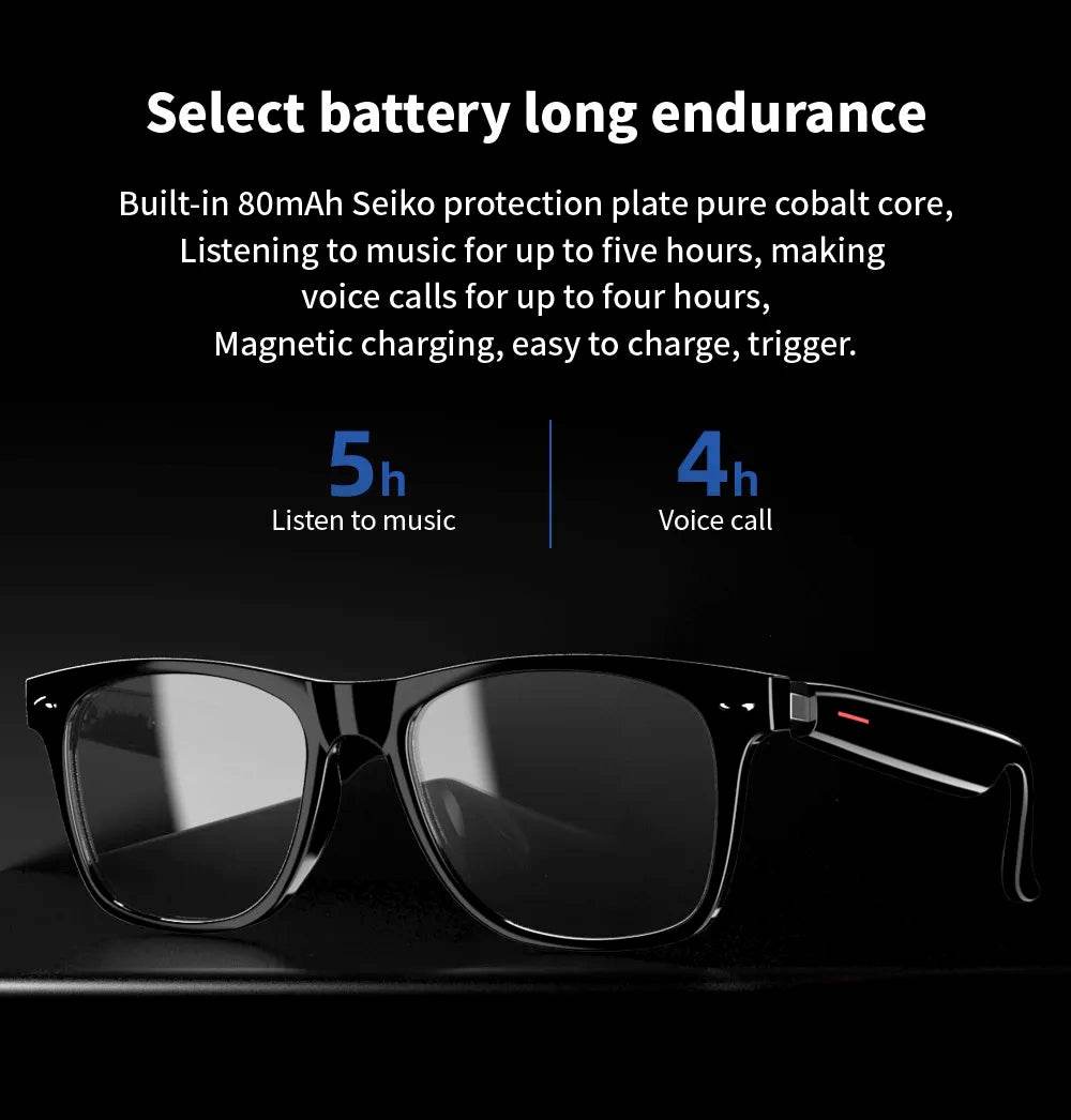 2 In 1 Headset Smart Glasses Blue Tooth Audio Call AI Voice Noise Reduction Music Eyewear Waterproof Speaker Mics Calls Eyeglass - MarvelouStoree