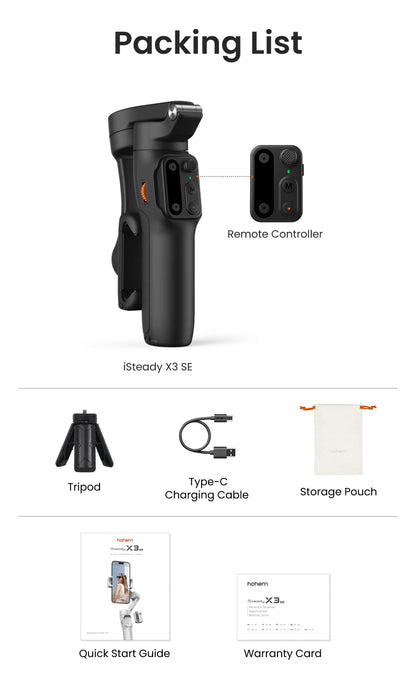 Hohem mobile phone stabilizer iSteady X3 SE  3-Axis Gimbal with Remote Control and Foldable Phone Stabilizer for iPhone/Samsung