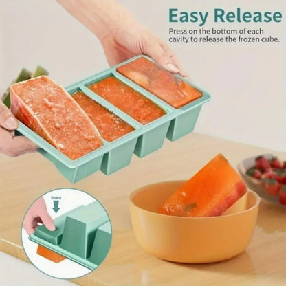 4 Grid Ice Tray Mold Food Freezing Container With Lid Silicone Soup Ice Cube Square Tray Mold DIY Ice Maker Ice Cube Tray