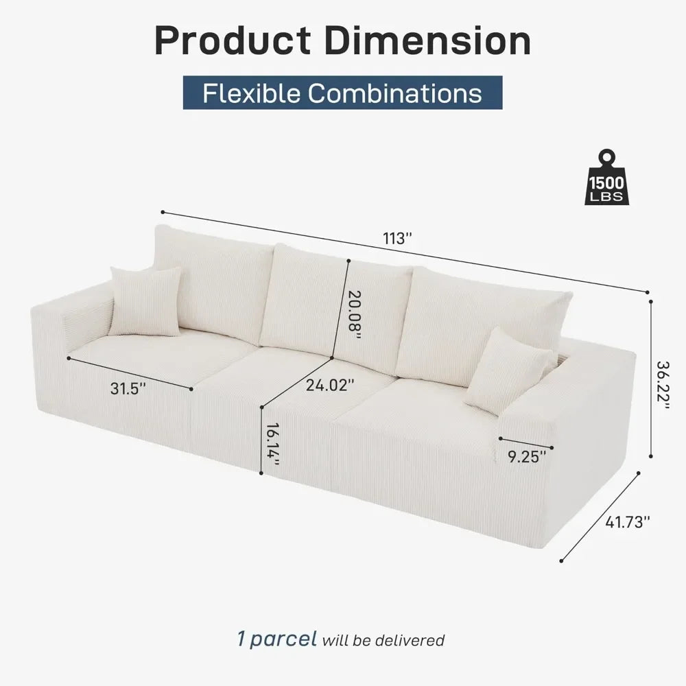 Sectional Modern Sleeper Sofa Couches for Living Room，Modular Corduroy Convertible Full Sponge Compression Sofas for House