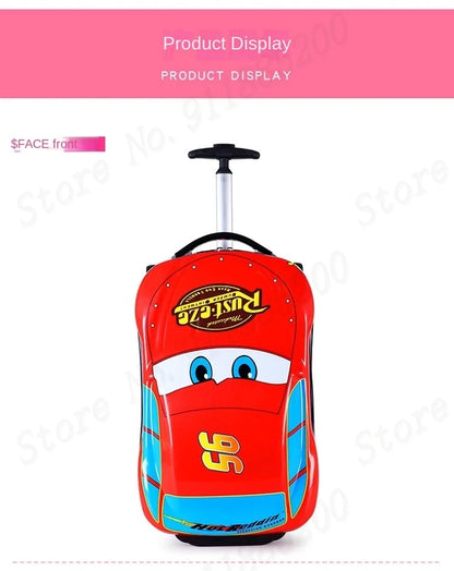 Cartoon Kids Suitcase Boys Can Ride 18" Trolley Box Car Elementary School Backpack with wheels 13" Travel Luggage Boarding Box