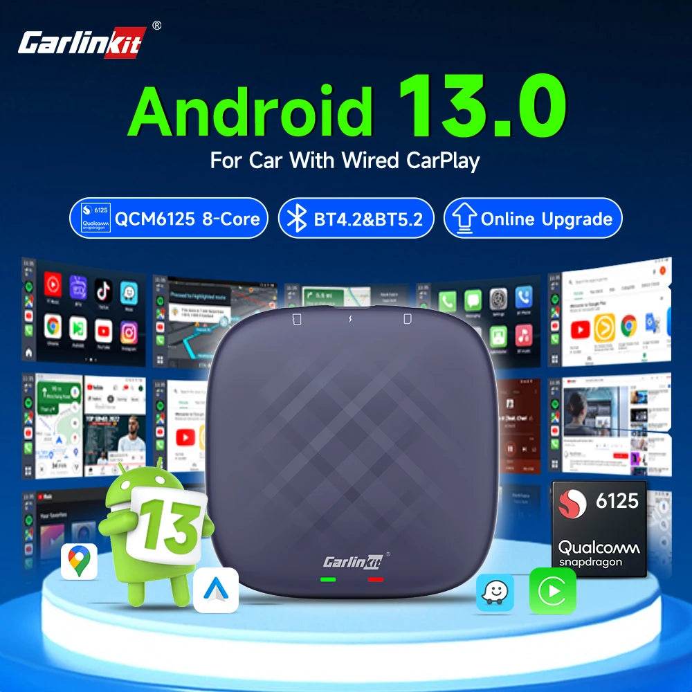 Android 13 CarlinKit Android Auto Wireless CarPlay AI TV Box QCM6125 8-Core Split Screen 64G 128G For Netflix YouTube Play Store - MarvelouStoree