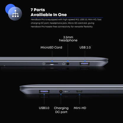 CHUWI HeroBook Pro Laptop 14.1 inch IPS Screen 8GB RAM 256GB SSD Intel Celeron N4020 Dual Core Windows 11 System Computer PC