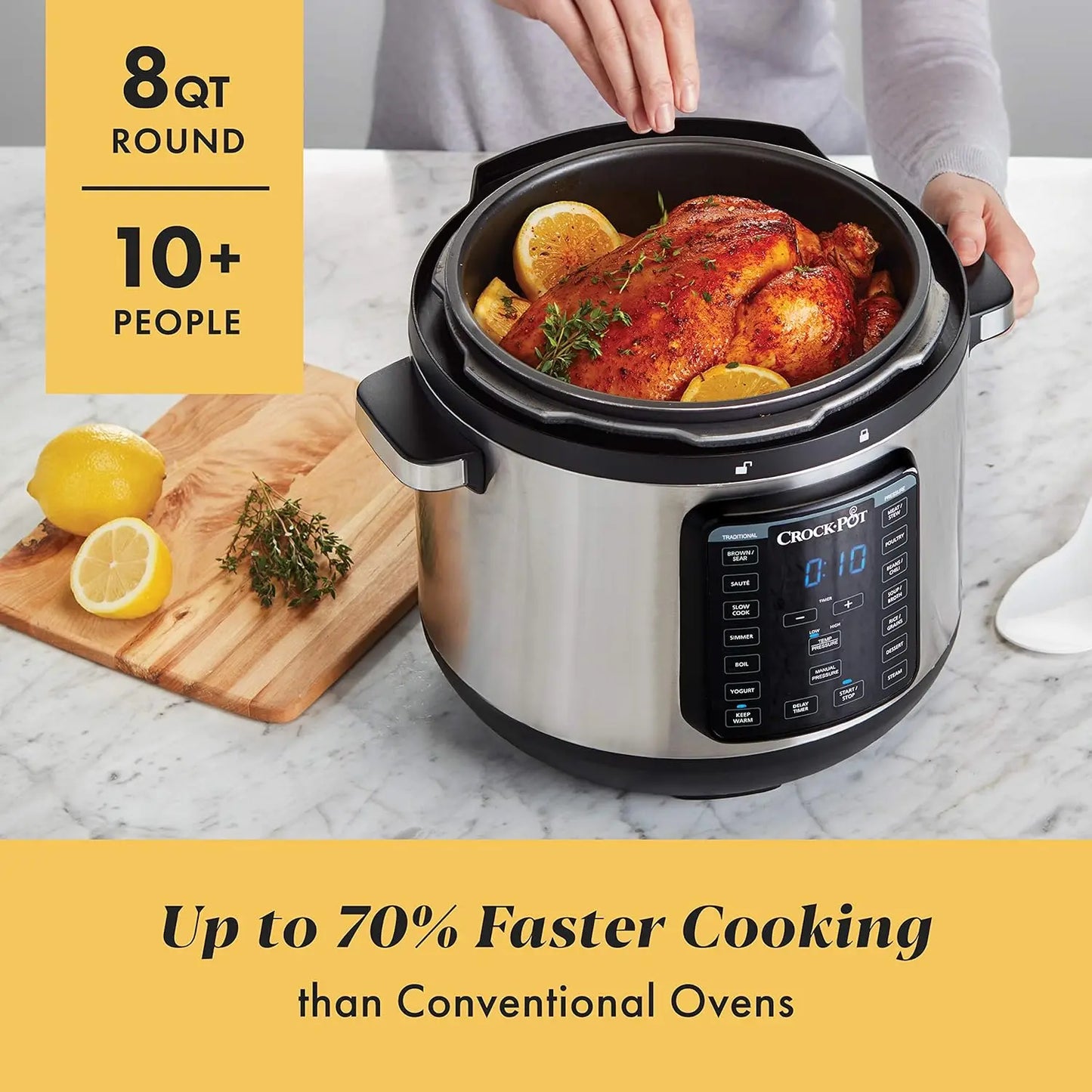 8-Quart Multi-Use XL Express Crock Programmable Slow Cooker and Pressure Cooker with Manual Pressure, Boil & Simmer, S