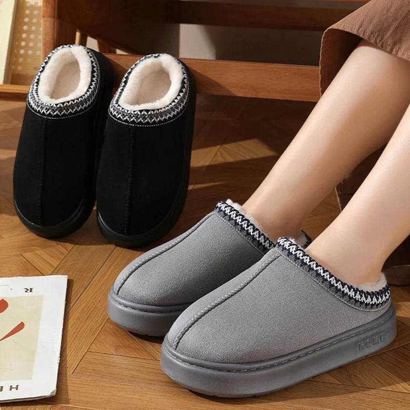 New Fashion Fluffy Platform Slippers for Women 2024 Winter Plush Warm Cotton Shoes Woman Comfort Non Slip Unisex Home Slippers - MarvelouStoree