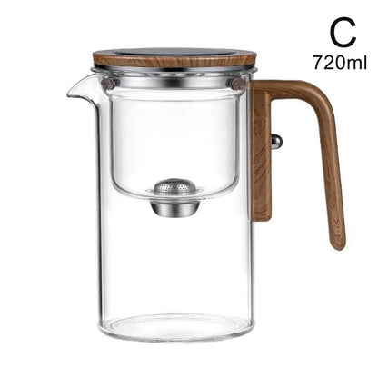 Water Separation Inner Container Teapot One Click Magnetic Switch Tea Separation Filtration Glass Tea Pot Wood Handle Tea - MarvelouStoree