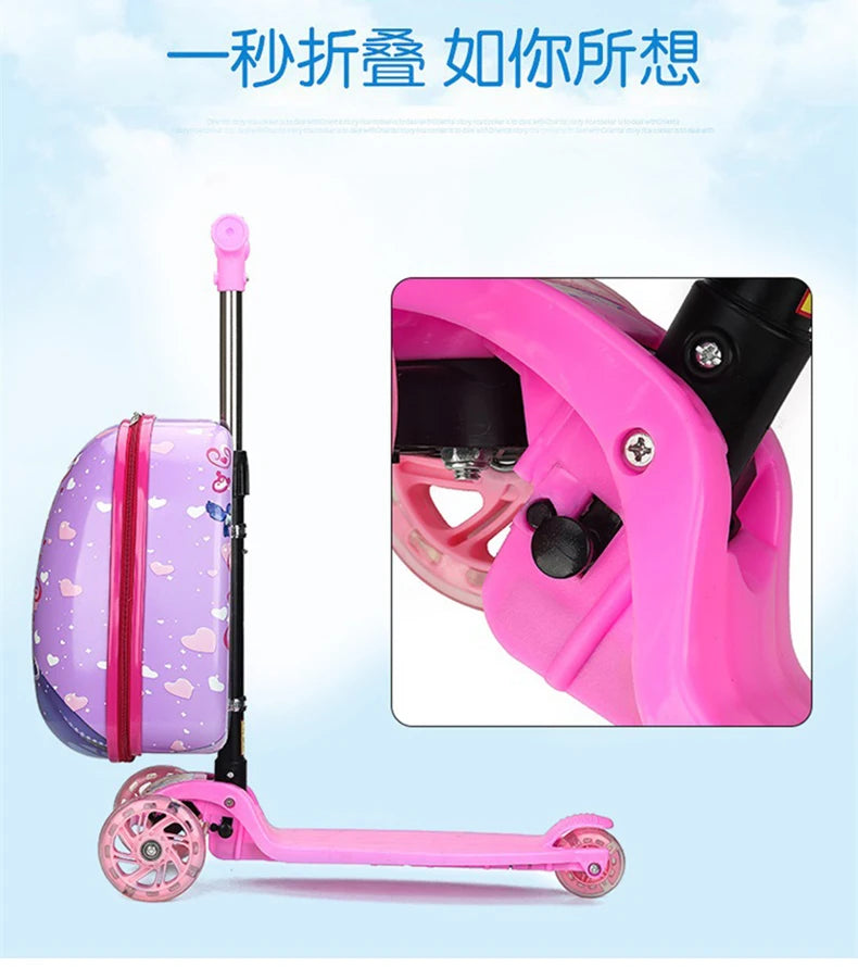 New cute skateboard suitcase scooter children's trolley luggage box 16 " boys and girls lovely carry-on bag student travel case