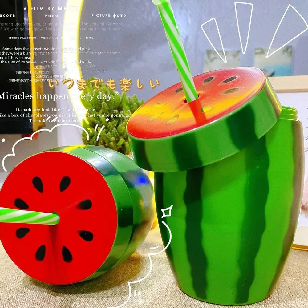 Lovely Food Grade Plastic Summer Straw Cup Cartoon Fruit Strawberry Pineapple Watermelon Water Bottle Drinkware Gift