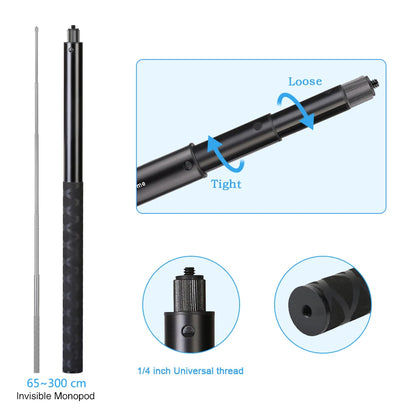 HONGDAK 3m Metal Invisible Extended Edition Selfie Stick Scalable Monopod for Insta360 X2 X3 Accessories For GoPro Stick Tripod