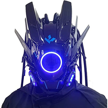 JAUPTO Cyberpunk mask  round lights with woven masks role-playing Halloween suitable for party music festival accessories