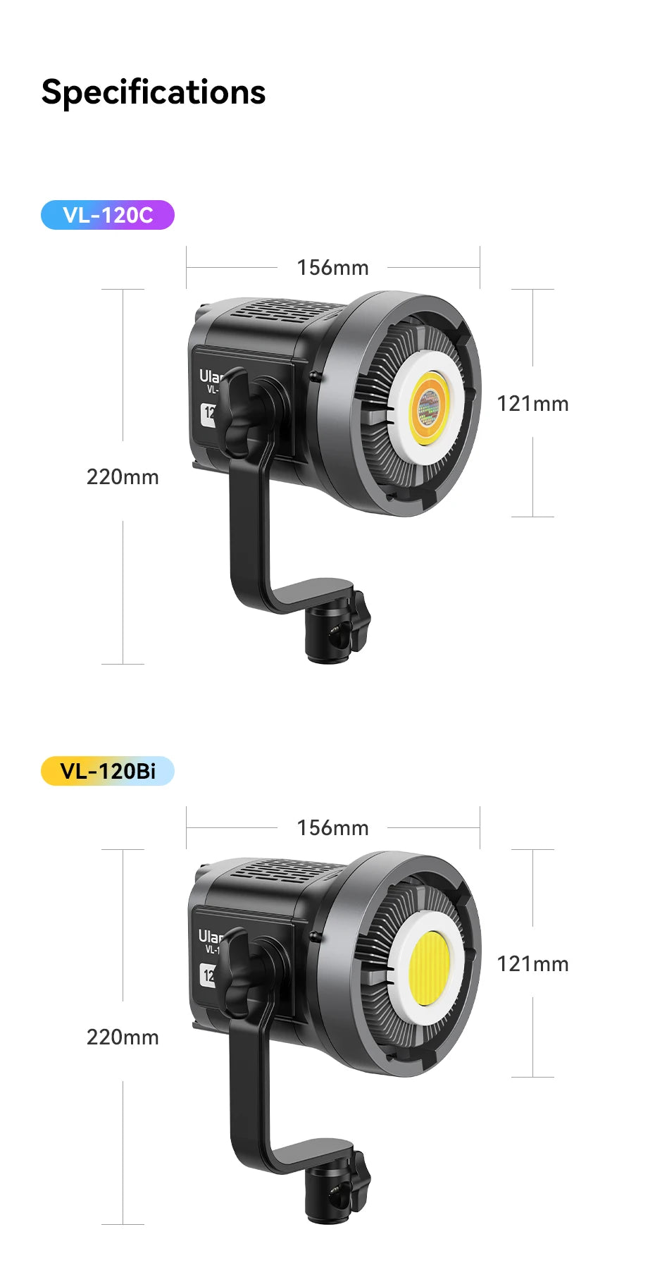 Ulanzi VL-120C 120W V-Mount RGB Full Color COB Video Light Wireless APP Control 2700K-6500K for Video Photography Studio Shoot