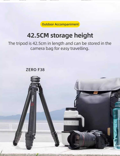 COMAN Zero F38 Carbon Fiber Lightweight Travel Tripod Professional Dslr Camera Tripod For Film making Smartphone Maxload 39.6lbs