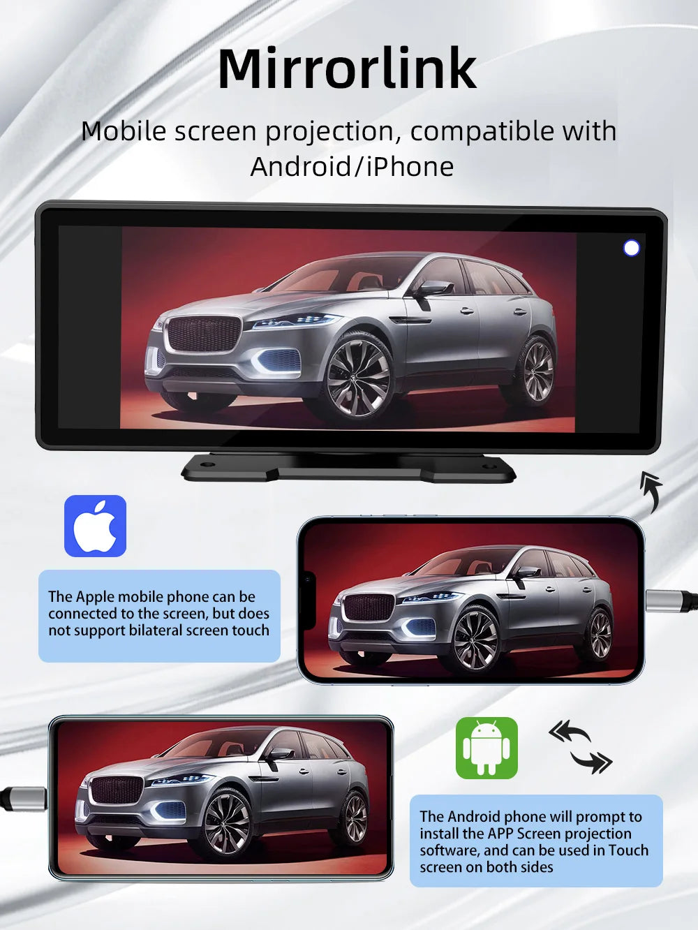 BQCC 10.26 Inch Portable Wireless Carplay Screen HD Rear Reversing Camera Car Radio DVR MP5 Multimedia Video Player Android Auto