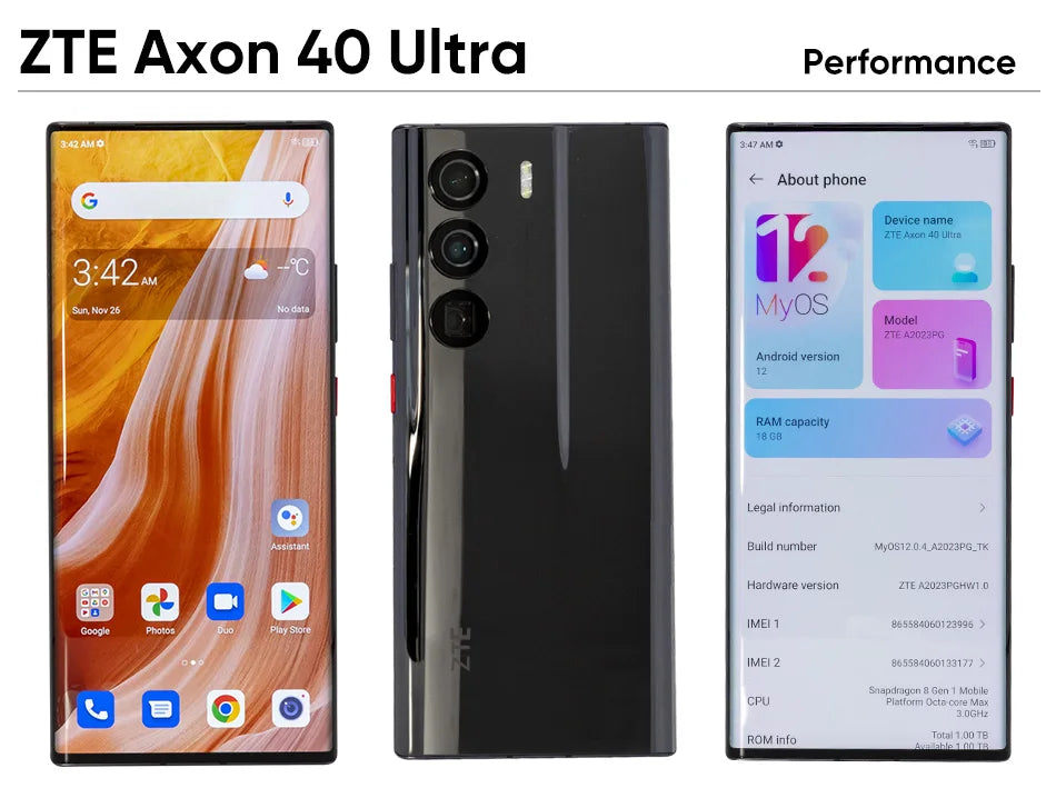 ZTE Axon 40 Ultra Space Edition 5G Smartphone with UDC Tech Snapdragon 8Gen1 6.8" 120Hz AMOLED Screen Dual SIM 5000mAh 18GB+1TB