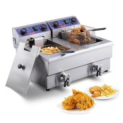 VEVOR Commercial Electric Deep Fryer w/Dual Tanks 12L Countertop Fryer w/Oil Filter and Timed for Fried Chicken French Frie - MarvelouStoree