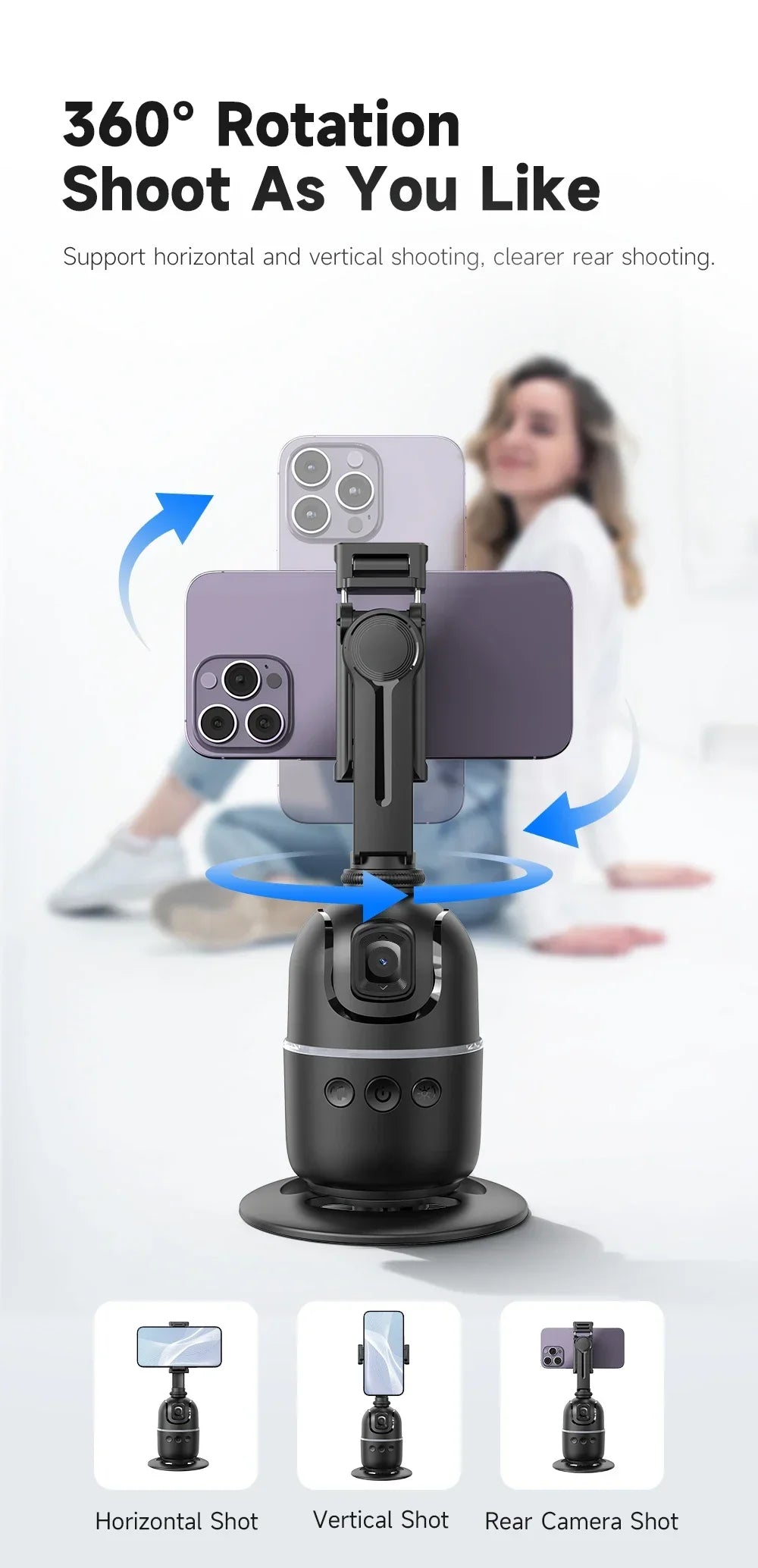 VIKEFON 360° Smart Auto Face Tracking Gimbal Stabilizer Selfie Stick Tripod with Gesture Control for Camera Mobile Smartphone