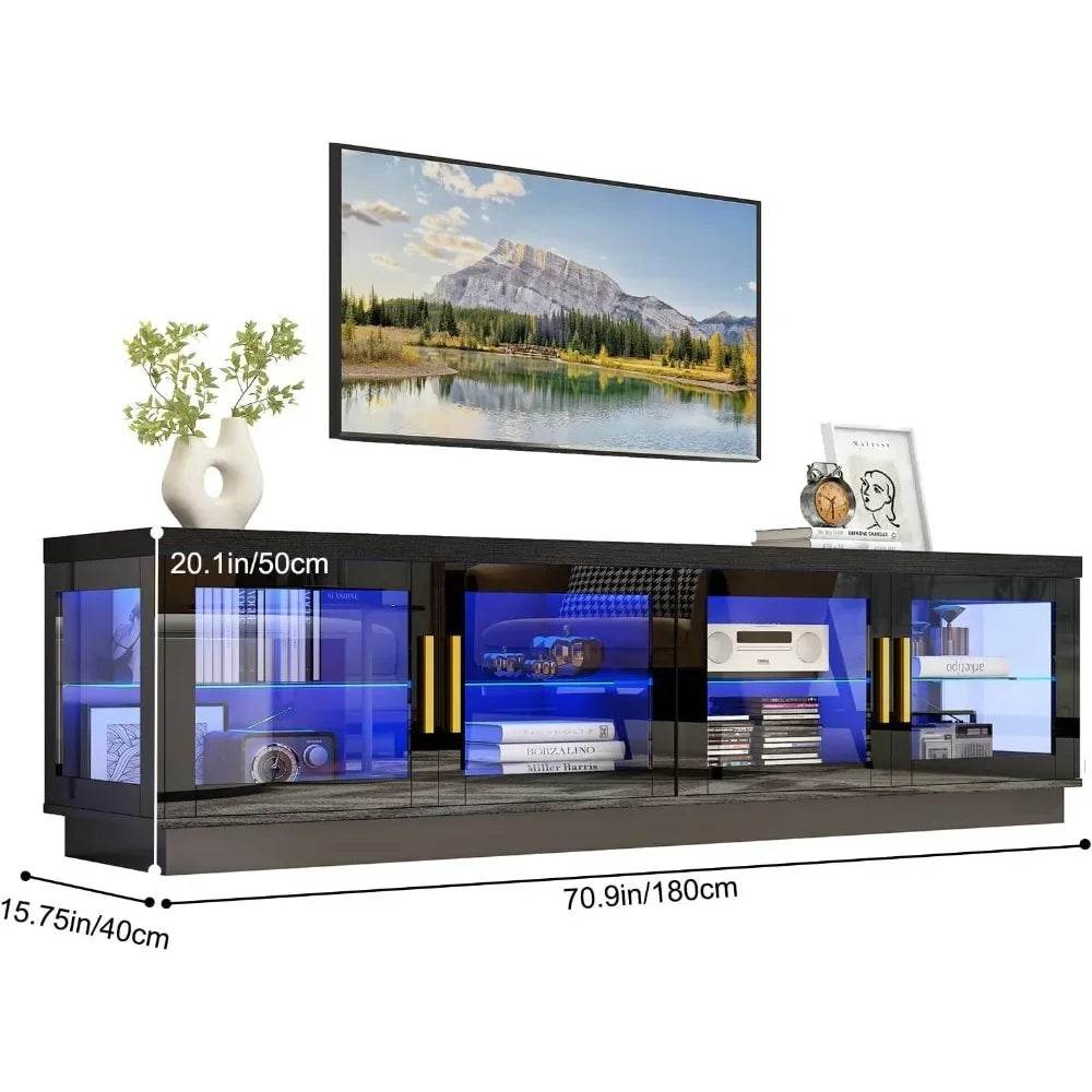 LED TV Stand with Storage Cabinet & RGB LED High Glossy Modern TVs Stand for Living Room TV Console - MarvelouStoree