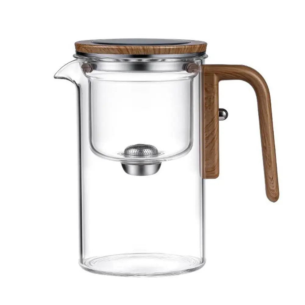 Water Separation Inner Container Teapot One Click Magnetic Switch Tea Separation Filtration Glass Tea Pot Wood Handle Tea