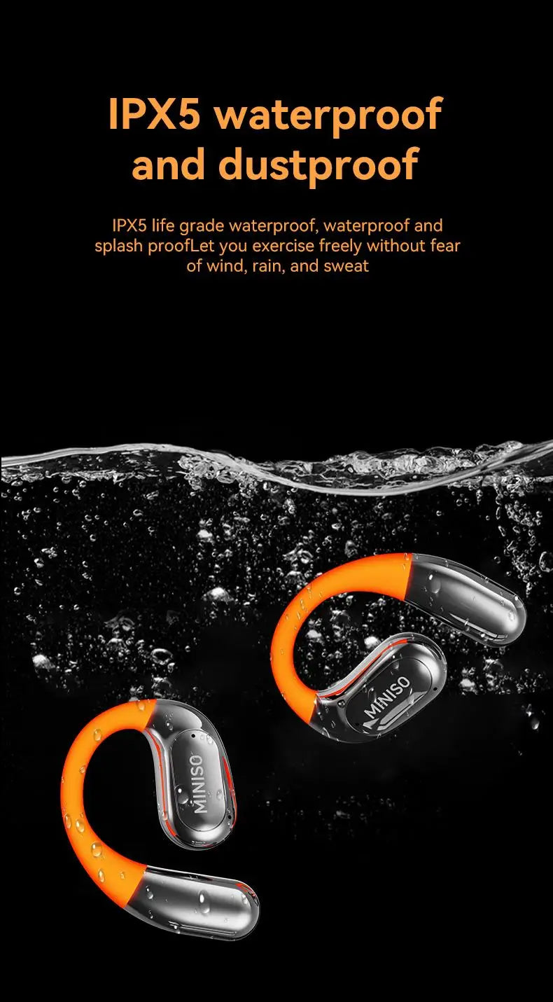 MINISO MS183 Open Ear Luminous Wireless Earbuds 360° Rote HIFI Sound Quality Sports Bluetooth Headphones IPX5 Waterproof