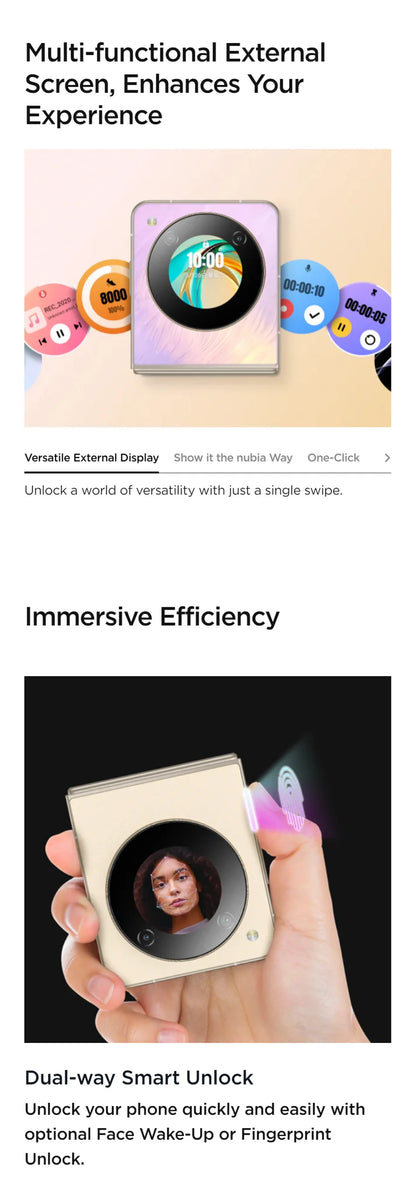 Nubia Flip 5G Global Version Foldable Design Smartphone Android 6.9" 120Hz OLED Folded Screen 50MP AI Dual Camera 33W Charging
