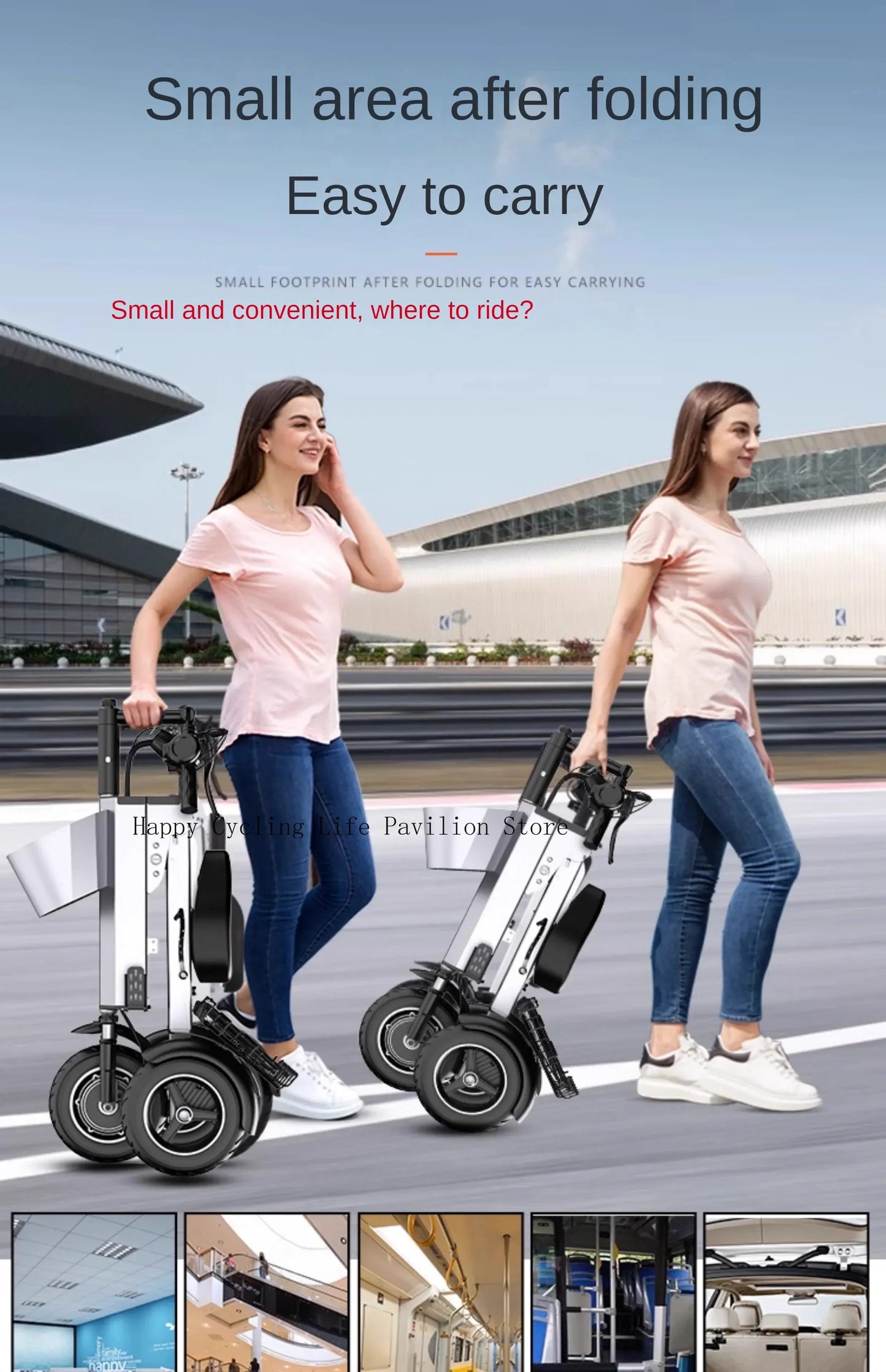 Folding Electric Tricycle With Removable Basket 48V 450W Mini Portable 3 Wheel Electric Scooter With Camping Trailer Support APP