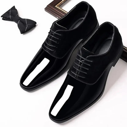 Black PU Patent Leather Shoes for Men Casual Business Shoes Lace Up Formal Office Work Shoes for Male Party Wedding Oxfords