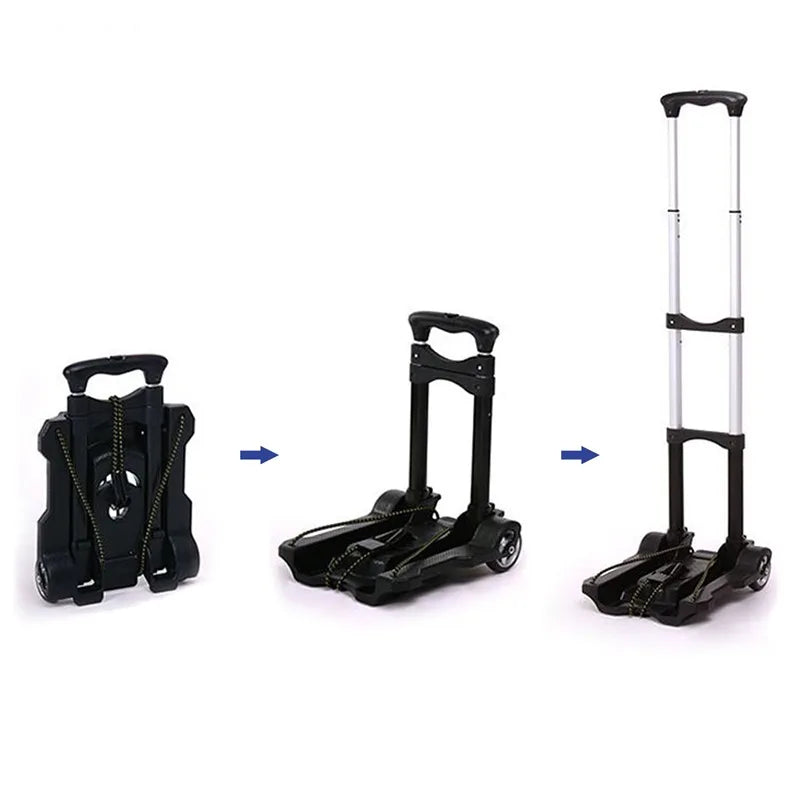 Folding Hand Truck Black Small Lightweight Cart Portable Telescopic Dolly Backpack Luggage Travel Moving Shopping