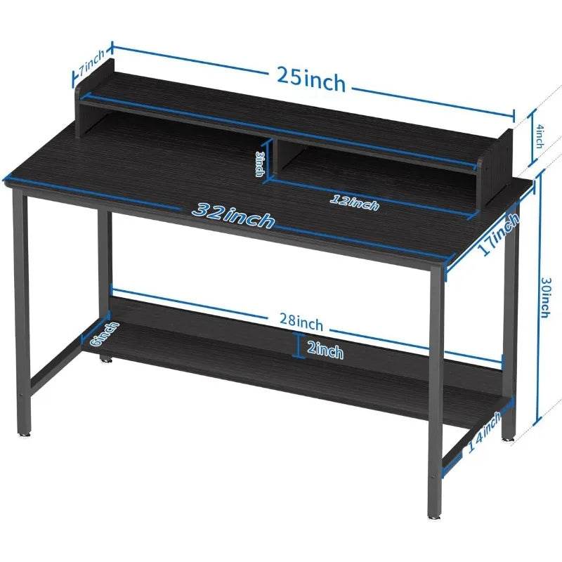 Computer Desk with Shelves, 32 Inch Gaming Writing Desk, Study PC Table Workstation with Storage for Home Office - MarvelouStoree