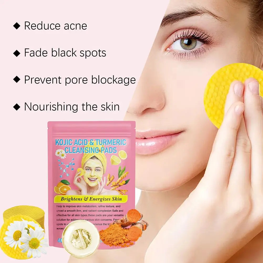 NEW High-end 40ps Turmeric Kojic Acid Cleansing Exfoliating Pads Sponges Balance Skin Remove Keratin Excess Skin Care Facia P1S0