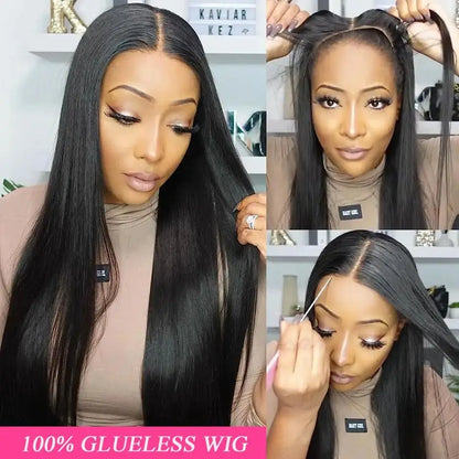 Glueless Wig Easy To Go Bone Straight Human Hair 6x4 5x5 Lace Closure Wig For Black Women 180% Brazilian Remy Nature Hairline