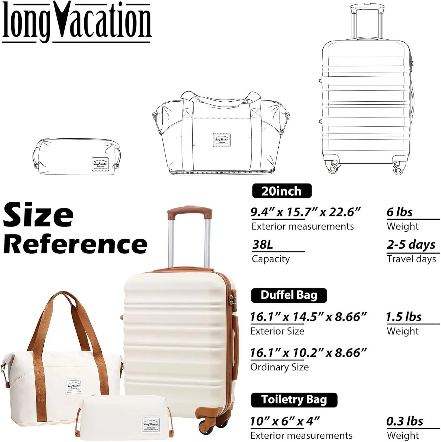 Luggage Set 4 Piece Luggage ABS hardshell TSA Lock Spinner Wheels Luggage Carry on Suitcase WHITE-BROWN, 6 piece set