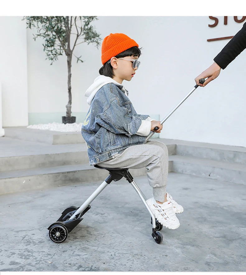 New design lazy baby sit on scooter luggage kids carry on travel suitcase bag boarding skateboard creative trolley case