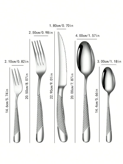 6pc/30pc Stainless steel silver high-end star diamond tableware set knife, fork and spoon dessert fork and spoon