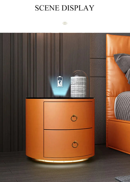 Round Bedside Table Nightstands Intelligent Audio Password Fingerprint Wireless Charging Wood Home Bedroom Chevet De Lit Meuble