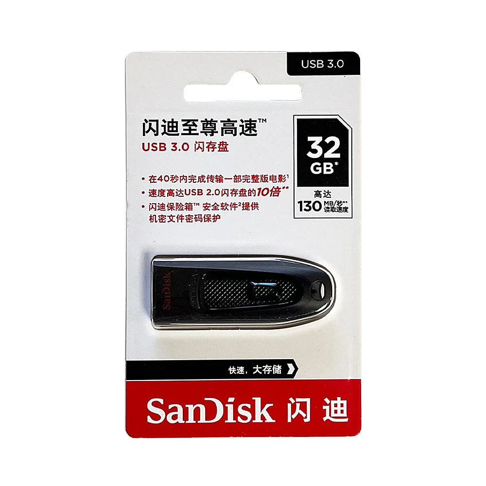 SanDisk Ultra USB Flash Drive 256GB 128GB 64GB Flashdisk 32GB 512GB USB 3.0 Pen Drive 130MB/s USB Stick for PC/Notebook U Disk