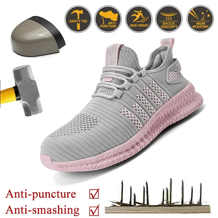 Women's Work Safety Shoes, Anti Impact Steel Toe, Anti Puncture, Wear-resistant Fashion Sports Shoes