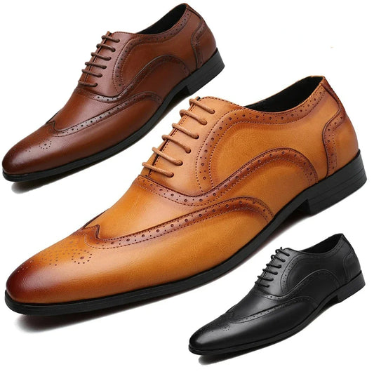 New Formal Leather Shoes for Men Men's Business Casual Leather Shoes Dinner Party Pointy Shoeses Fashion Brogue Men's Shoes