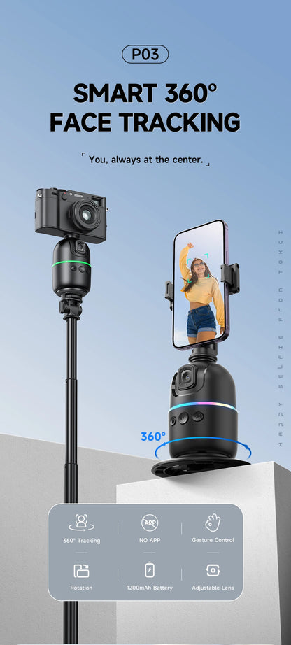 AI P03 Smart Gimbal 360° Auto Face Tracking Gimbal All-in-one Rotation For Smartphone video Vlog Stabilizer Tripod Phone Holder