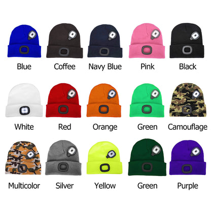 LED Beanie Hat with Light,USB Rechargeable Hands Free 4 LED Knitted Headlamp Cap