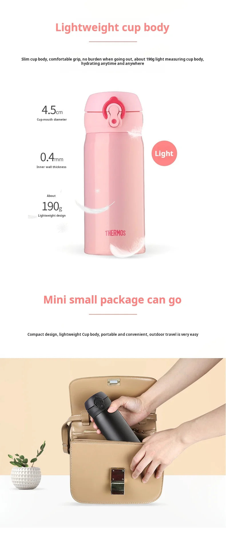 THERMOS insulated cup, vacuum flasks 350ml-500ml termos stainless steel car water bottle, male and female student Thermal cups