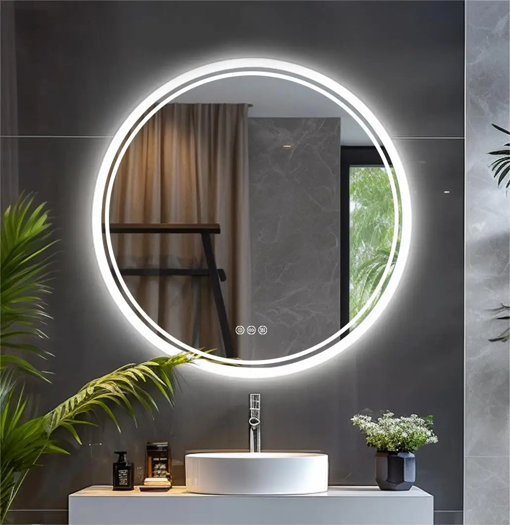 Large Round LED Bathroom Vanity Mirror Anti-Fog with Brighter Lights for Makeup Wall Mount Smart Touch