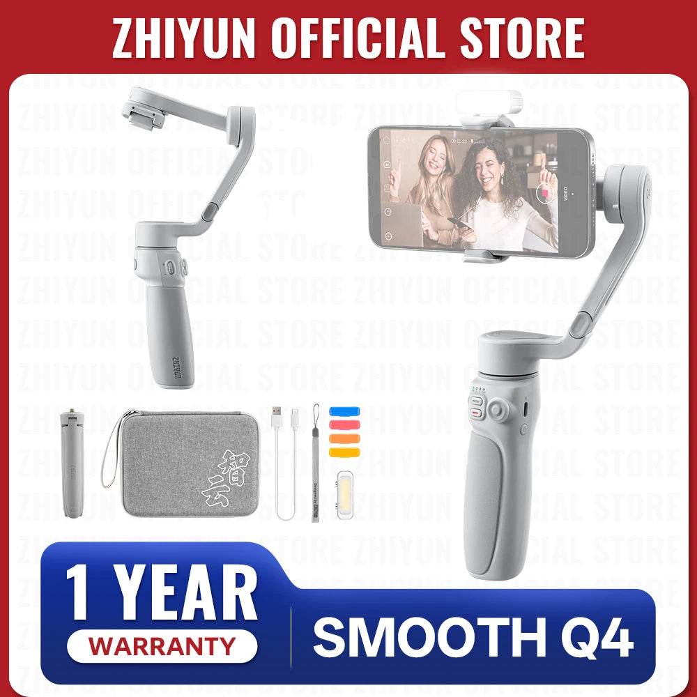 ZHIYUN Official Smooth Q4 Smartphone Gimbal 3-Axis Portable Phone Stabilizer for iPhone 15 pro max/Xiaomi/Huawei/Samsung - MarvelouStoree